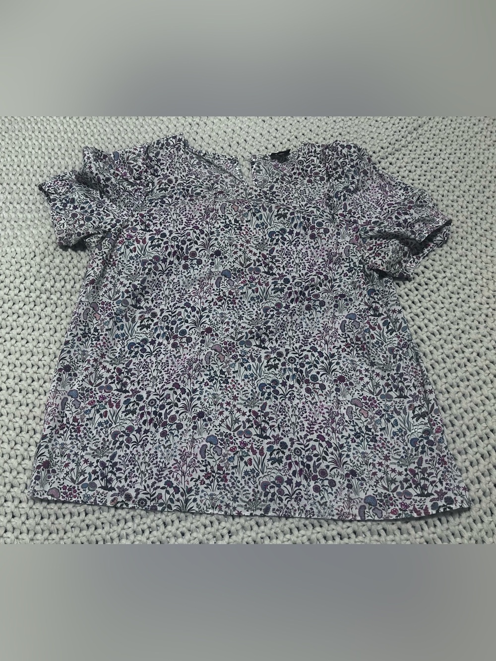 J. Crew Floral Print Blouse - White with Purple and Blue Flowers